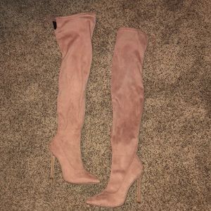 Suede pink thigh high boots
